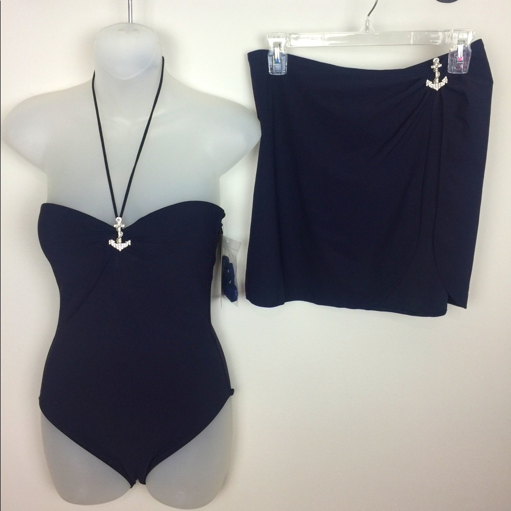 GOTTEX 1 pc Navy Bathing Suit 6 w/ Pull-on Skirt